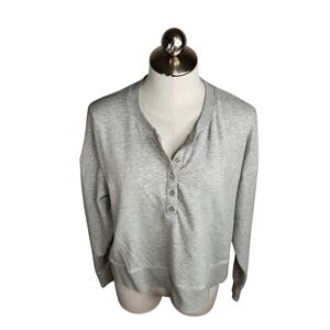 Vuori Sweatshirt Womens L Gray Laguna Henley Cropped Organic Cotton Pullover